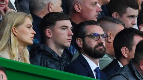 Kieran Tierney (centre) in Celtic's stand