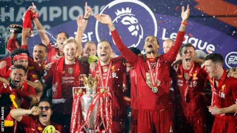 Liverpool celebrate winning the Premier League