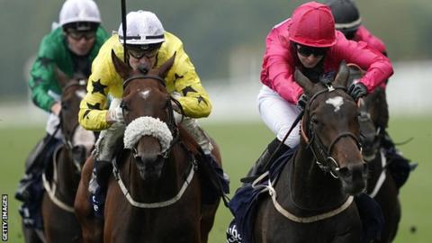 Hayley Turner riding Sapa Inca (pink) win The Dubai Duty Free Shergar Cup Classic during the Dubai Duty Free Shergar Cup at Ascot Racecourse on August 10, 2019 in Ascot, England