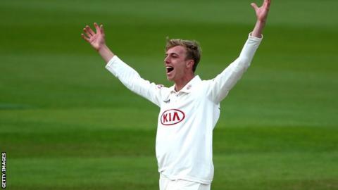 Freddie van den Bergh celebrates taking a wicket