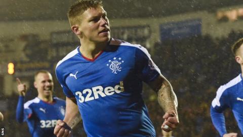 Martyn Waghorn celebrates a goal against Kilmarnock in February
