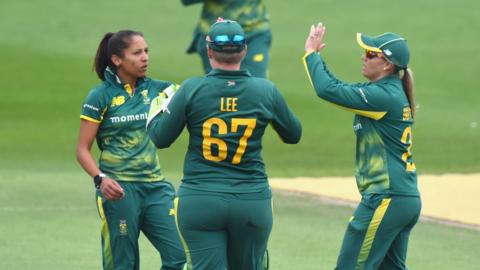 South Africa celebrate wickets at New Road