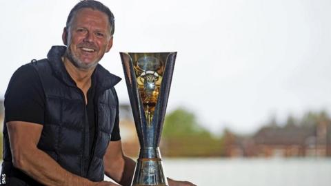 City head coach Scott Booth with Scottish Cup trophy