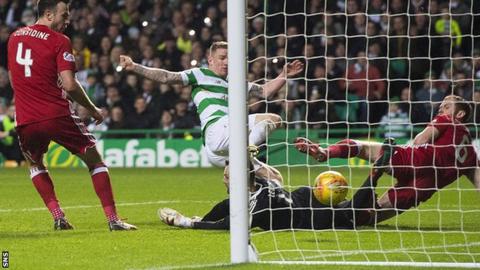 Celtic's Jonny Hayes scores against Aberdeen