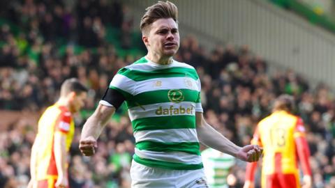 James Forrest celebrates scoring for Celtic