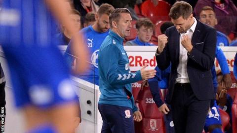 Jonathan Woodgate celebrates his first win as manager