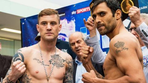 Ricky Burns and Michele di Rocco square up at the weigh-in