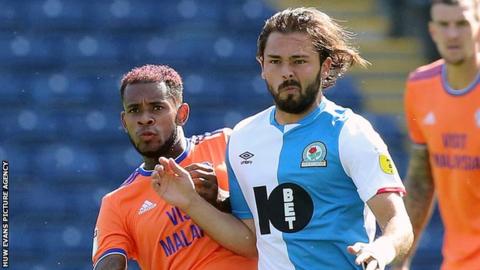 Leandro Bacuna of Cardiff and Bradley Dack of Blackburn Rovers