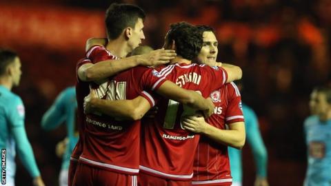 Middlesbrough celebrate Derby County win