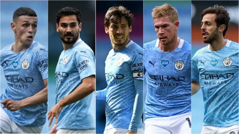 Phil Foden, Ilkay Gundogan, David Silva, Kevin de Bruyne and Bernardo Silva