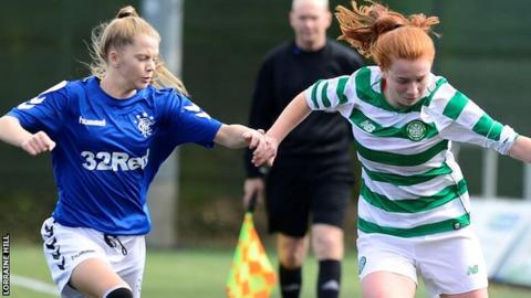 Brogan Hay of Rangers battles Celtic's Colette Cavanagh in the women's Old Firm derby