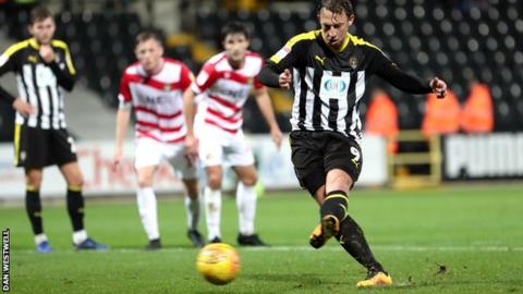 Kristian Dennis scores for Notts County from the penalty spot