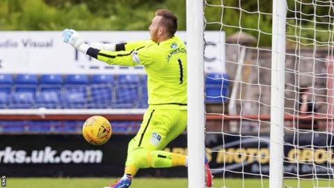 Arbroath's Darren Jamieson fumbles the ball allowing Inverness to take the lead.