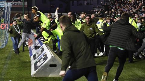 Pitch invasion at Rugby Park