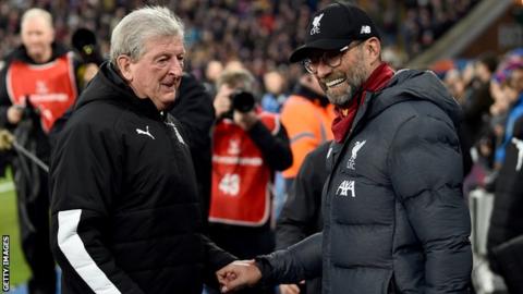 Crystal Palace boss Roy Hodgson (left) and Liverpool manager Jurgen Klopp (right)