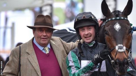 Trainer Nicky Henderson, jockey Nico de Boinville with Altior