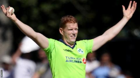 Kevin O'Brien celebrates dismissing India opener KL Rahul at Malahide on Friday