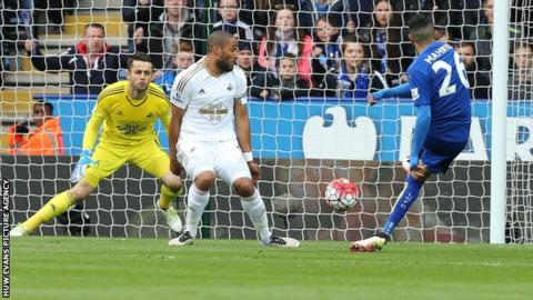 Riyad Mahrez scores to give Leicester the lead