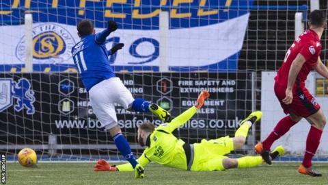 Stephen Dobbie fires in the opening goal at Palmerston Park