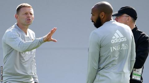 Graeme Jones (left) was part of a Belgium coaching team, along with Thierry Henry (right), that led Eden Hazard and company to the World Cup semi-finals in 2018