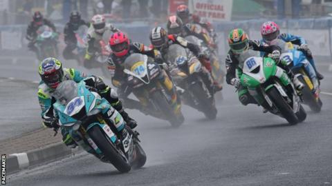 Alastair Seeley leads the Supersport race at the North West 200