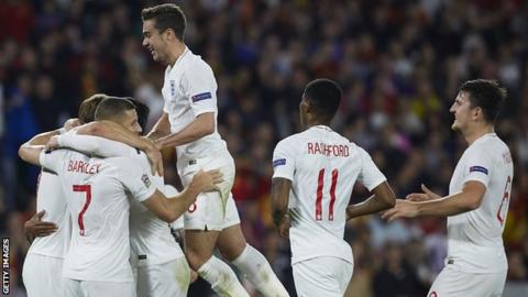England players celebrate a goal against Spain