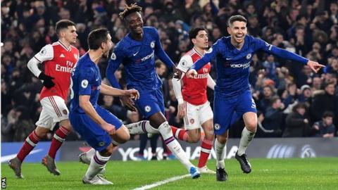 Jorginho (right) is the first Chelsea player to score home and away against Arsenal in the same Premier League season since Juan Mata in 2012-13