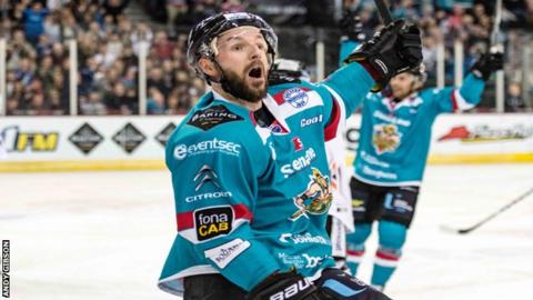 Colin Shields celebrates after putting Belfast ahead against Sheffield