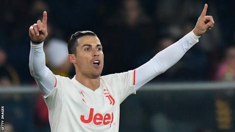 Juventus striker Cristiano Ronaldo celebrates
