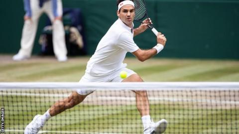 Roger Federer plays at Wimbledon