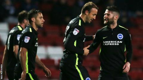 Brighton players celebrate goal
