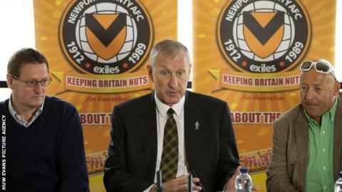 (L to R) Newport County director Howard Greenhaf, manager Terry Butcher and former chairman Les Scadding