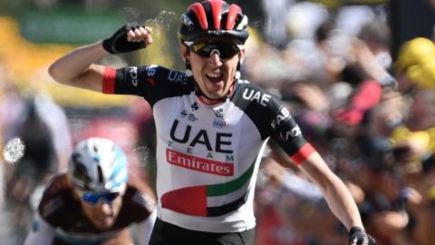 Dan Martin celebrates victory on stage six of the Tour de France