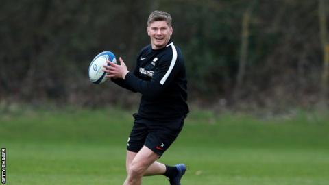 Owen Farrell in training with Saracens