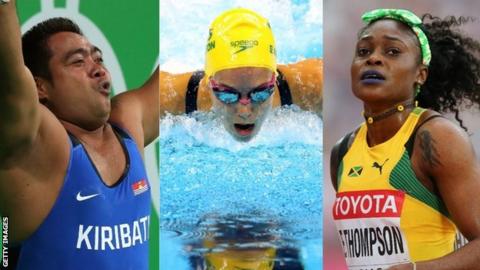 Jamaican sprinter Elaine Thompson, Australian swimmer Emma McKeon and Kiribati weightlifter David Katoatau.