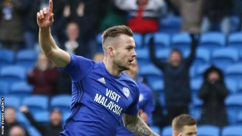 Joe Ralls celebrates his goal, Cardiff's second against Sunderland