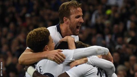Tottenham midfielder Christian Eriksen celebrates scoring against Inter Milan