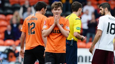 Blair Spittal shows his disappointment at being sent off against Hearts