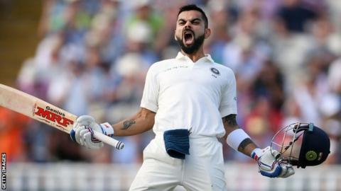India captain Virat Kohli celebrates a Test century against England