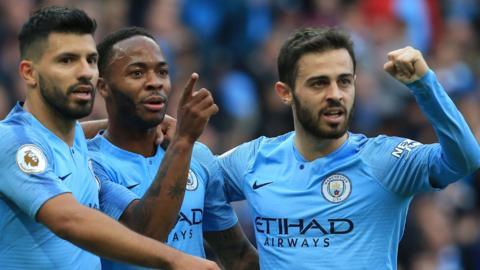 Man City celebrate their opening goal