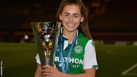 Hibernian's Jamie-Lee Napier with the Women's Scottish Cup