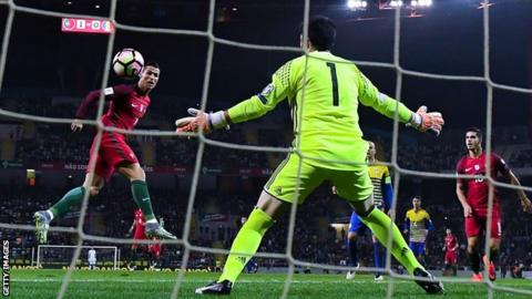 Cristiano Ronaldo (left) scores against Andorra