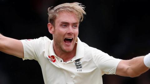 Stuart Broad celebrates one of his wickets