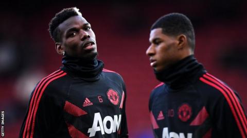 Marcus Rashford and Paul Pogba in training