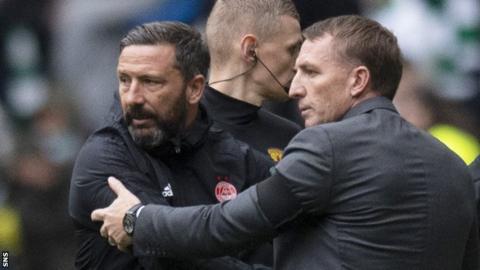 Aberdeen manager Derek McInnes and Celtic's Brendan Rodgers shake hands