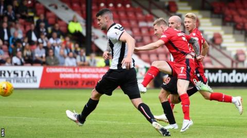 Michael Gardyne scores for Ross County against Dunfermline Athletic