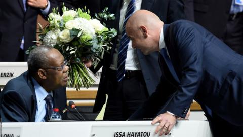 Issa Hayatou and new Fifa President Gianni Infantino