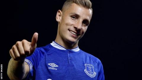 Lucas Digne poses for a picture after joining Everton