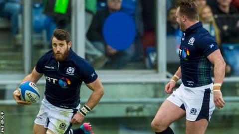 Tommy Seymour crosses for a try in the win over Italy