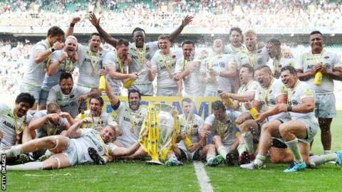 Saracens celebrate.